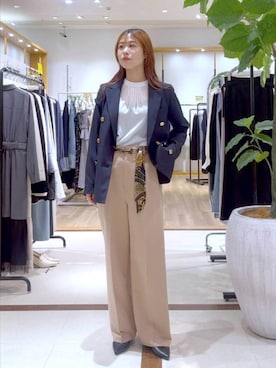 「Andemiu（アンデミュウ）の【S/Mサイズ展開】キンボタンジャケット636597（テーラードジャケット、ブルー系）」を使った、小西皐さん（レディース・160cm）の春コーディネート