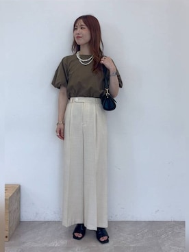 「LOWRYS FARM（ローリーズファーム）のパールタレンネックレス　249411（ネックレス）」を使った、小西皐さん（レディース・162cm）の夏コーディネート