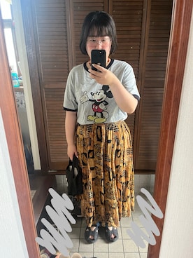 「古着のアイテム（スカート、イエロー系）」を使った、MAGOさん（レディース・156cm）の夏コーディネート