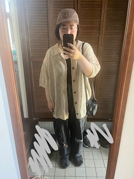 「WHIMSIC（ウィムジック）のアイテム（トップス、ベージュ系）」を使った、MAGOさん（レディース・156cm）の夏コーディネート