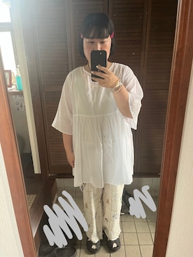 「HEART MARKET（ハートマーケット）のアイテム（パンツ、ホワイト系）」を使った、MAGOさん（レディース・156cm）の夏コーディネート