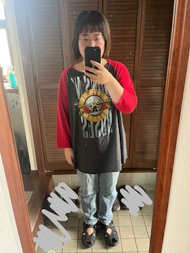 「古着のアイテム（Tシャツ/カットソー、グレー系）」を使った、MAGOさん（レディース・156cm）の夏コーディネート