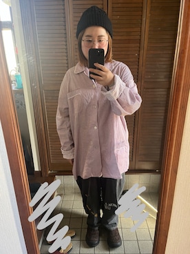 「古着のアイテム（シャツ/ブラウス、レッド系）」を使った、MAGOさん（レディース・156cm）の春コーディネート