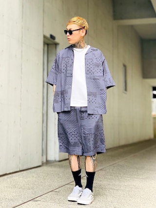 ナンバーナイン 00AW REDISUNロゴ 切りっぱなしスタンドカラーシャツ CHAIN STITCH LOGO OPEN COLLAR SHIRT / オープンカラーシャツ