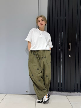 「MANASTASH（マナスタッシュ）のHEMP＠by manastash/HEMP DAYS S/S TEE HENLEY（Tシャツ/カットソー、ホワイト系）」を使った、リナリナ～さん（レディース・158cm）の夏コーディネート