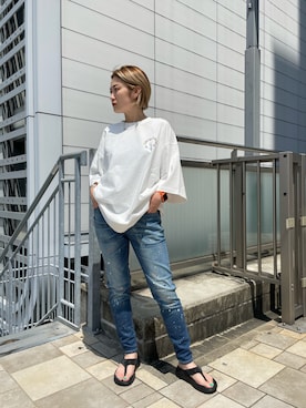 「MANASTASH（マナスタッシュ）のアイテム」を使った、リナリナ～さん（レディース・158cm）の夏コーディネート