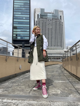「MANASTASH（マナスタッシュ）のアイテム（スカート）」を使った、リナリナ～さん（レディース・158cm）の春コーディネート