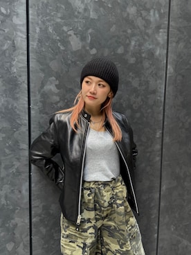 「アイテム（ライダースジャケット）」を使った、リナリナ～さん（レディース・158cm）の秋コーディネート