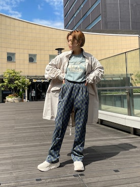 「MANASTASH（マナスタッシュ）のアイテム（その他アウター）」を使った、リナリナ～さん（レディース・158cm）の秋コーディネート