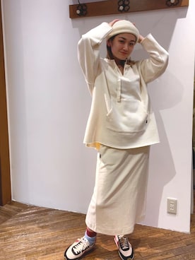 「MANASTASH（マナスタッシュ）のアイテム（スカート）」を使った、リナリナ～さん（レディース・158cm）の冬コーディネート