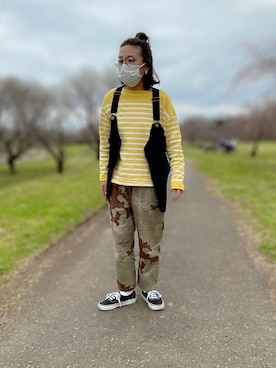 「花見」｜「アイテム（チノパンツ）」を使った、nozothさん（レディース・153cm）の春コーディネート
