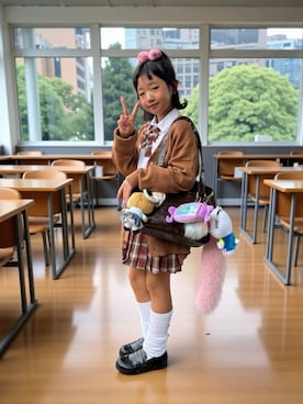 「アイテム（カーディガン/ボレロ）」を使った、KIYOKOHさん（キッズ・132cm）の秋コーディネート