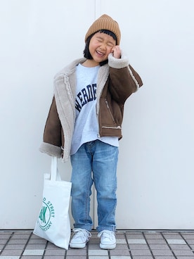「JEANASIS（ジーナシス）のアイテム（ブルゾン）」を使った、KIYOKOHさん（キッズ・110cm）の冬コーディネート