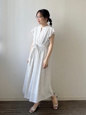 「ドットワンピ」｜ITS'DEMOスタッフさん（レディース・156cm）の夏コーディネート