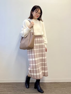 「チェック柄」｜ITS'DEMOスタッフさん（レディース・156cm）の冬コーディネート