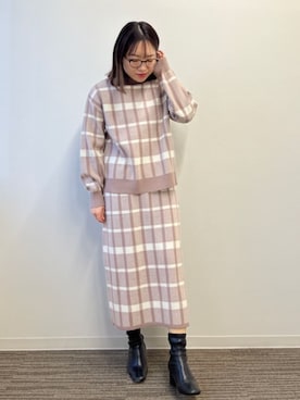 「チェック柄」｜ITS'DEMOスタッフさん（レディース・156cm）の冬コーディネート