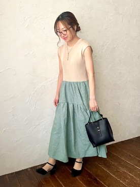 「ドッキングワンピ」｜ITS'DEMOスタッフさん（レディース・156cm）の夏コーディネート