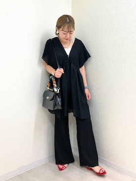 「アイテム（バンダナ/スカーフ、グリーン系）」を使った、mumiさん（レディース・157cm）の夏コーディネート