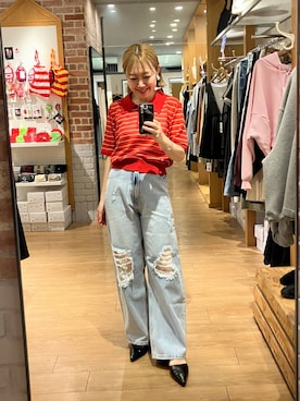 「LOWRYS FARM（ローリーズファーム）のレースデニム　601055（デニムパンツ、ブルー系）」を使った、mumiさん（レディース）の春コーディネート