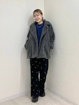 「アイテム（その他アウター、グレー系）」を使った、mumiさん（レディース・157cm）の冬コーディネート