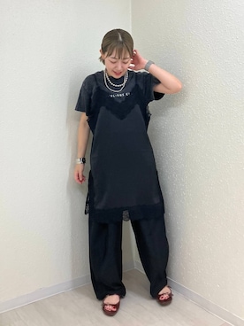 「LOWRYS FARM（ローリーズファーム）のイージーワイドカーブパンツ 327286（その他パンツ）」を使った、mumiさん（レディース・157cm・40代）の夏コーディネート