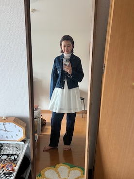 「usedのアイテム（デニムジャケット、ブルー系）」を使った、ayaneさん（レディース・157cm）の秋コーディネート
