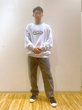 「XLARGE（エクストララージ）のGRAFFITI CREWNECK SWEAT（スウェット、グレー系）」を使った、そういちろーさん（メンズ・175cm）の秋コーディネート