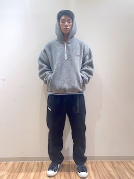 「XLARGE（エクストララージ）のHALF ZIP BOA HOODIE（ブルゾン、ブルー系）」を使った、そういちろーさん（メンズ・175cm）の秋コーディネート