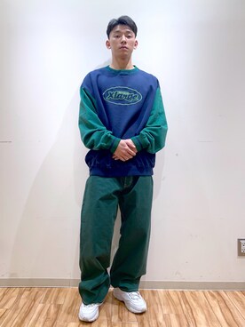 「XLARGE（エクストララージ）のRETRO CREWNECK SWEAT（スウェット、ブルー系）」を使った、そういちろーさん（メンズ・175cm）の秋コーディネート