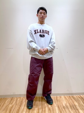 「XLARGE（エクストララージ）のFELT LOGO CREWNECK SWEAT（スウェット、グレー系）」を使った、そういちろーさん（メンズ・175cm）の秋コーディネート
