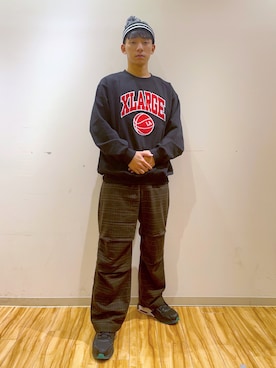 「XLARGE（エクストララージ）のPOMPOM KNIT CAP（ニットキャップ/ビーニー、ブラック系）」を使った、そういちろーさん（メンズ・175cm）の秋コーディネート