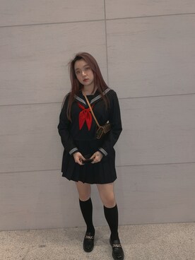 「自有品牌のアイテム（その他トップス、ブラック系）」を使った、れな♡RENA🐰さん（レディース・158cm）の秋コーディネート