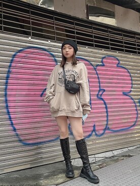 「patagonia（パタゴニア）のアイテム（ボディバッグ/ウエストポーチ、ブラック系）」を使った、れな♡RENA🐰さん（レディース・158cm）の秋コーディネート