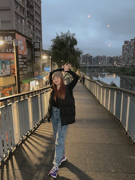 「NIKE（ナイキ）のアイテム（スニーカー、パープル系）」を使った、れな♡RENA🐰さん（レディース・158cm）の冬コーディネート