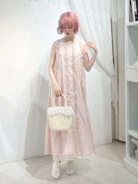 「merry jenny（メリージェニー）のairy frillロングワンピース（ワンピース、ピンク系）」を使った、sumomoさん（レディース・156cm）の夏コーディネート