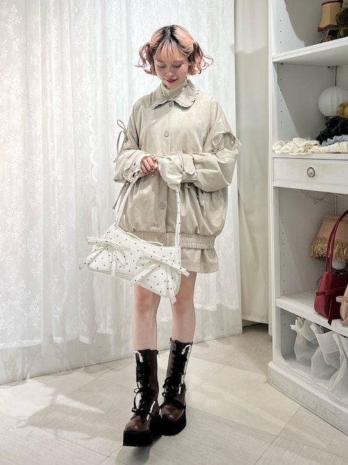 merry jenny ギャザーリボンフェイクスエードジャケット アイボリー