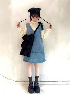 「merry jenny（メリージェニー）のアイテム（ジャンパースカート）」を使った、sumomoさん（レディース・155cm）の秋コーディネート