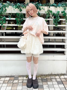 「アイテム（アクセサリー、ピンク系）」を使った、sumomoさん（レディース・156cm）の夏コーディネート