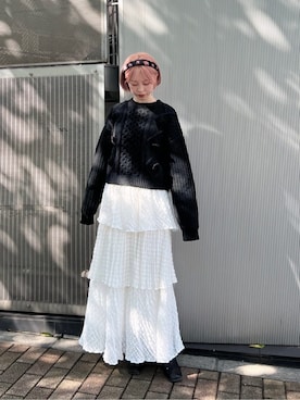 「merry jenny（メリージェニー）のcheckシアーテイアードスカート（スカート）」を使った、sumomoさん（レディース・156cm）の夏コーディネート