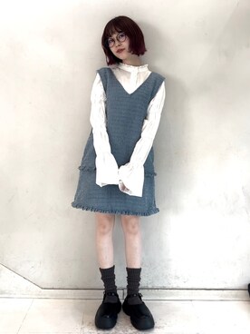 「merry jenny（メリージェニー）のアイテム（ジャンパースカート）」を使った、sumomoさん（レディース・155cm）の秋コーディネート