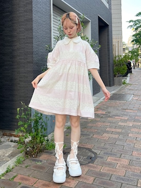 「merry jenny（メリージェニー）のフラワーラガーミニワンピース（ワンピース、ピンク系）」を使った、sumomoさん（レディース・156cm）の夏コーディネート