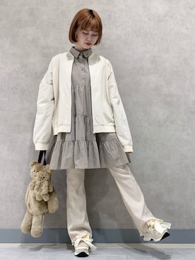 「merry jenny（メリージェニー）のギャザーギンガムフレアパンツ（その他パンツ）」を使った、sumomoさん（レディース・156cm）の夏コーディネート