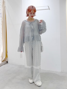 「merry jenny（メリージェニー）のlace frame camisole tops（キャミソール、ホワイト系）」を使った、sumomoさん（レディース・156cm）の夏コーディネート