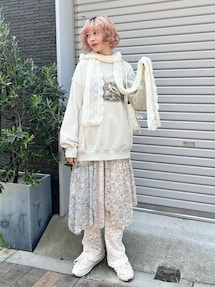 floralイレギュラーヘムミディスカート｜メリージェニー（merry jenny