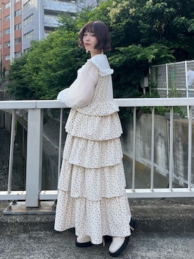 「merry jenny（メリージェニー）のアイテム（ジャンパースカート）」を使った、sumomoさん（レディース・155cm）の夏コーディネート
