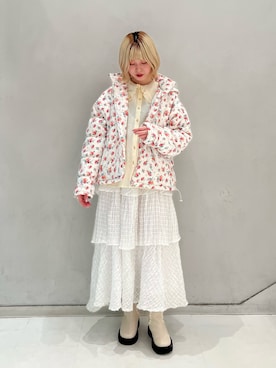 「merry jenny（メリージェニー）のcheckシアーテイアードスカート（スカート）」を使った、sumomoさん（レディース・155cm）の冬コーディネート