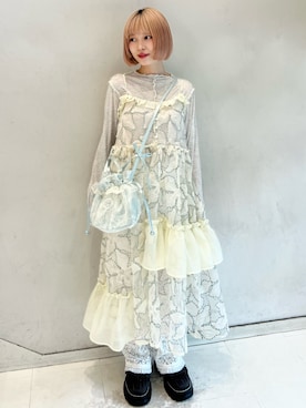 「アイテム（ワンピース/ドレス、グリーン系）」を使った、sumomoさん（レディース・156cm）の夏コーディネート