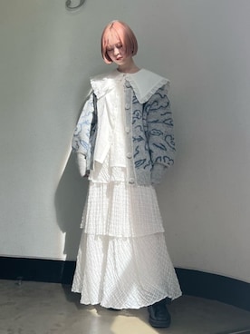 「merry jenny（メリージェニー）のcheckシアーテイアードスカート（スカート）」を使った、sumomoさん（レディース・156cm）の夏コーディネート