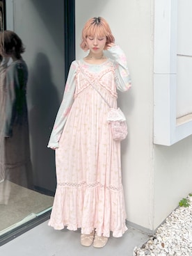 「merry jenny（メリージェニー）のデコラティブフリルキャミワンピース（ワンピース、その他）」を使った、sumomoさん（レディース・156cm）の夏コーディネート