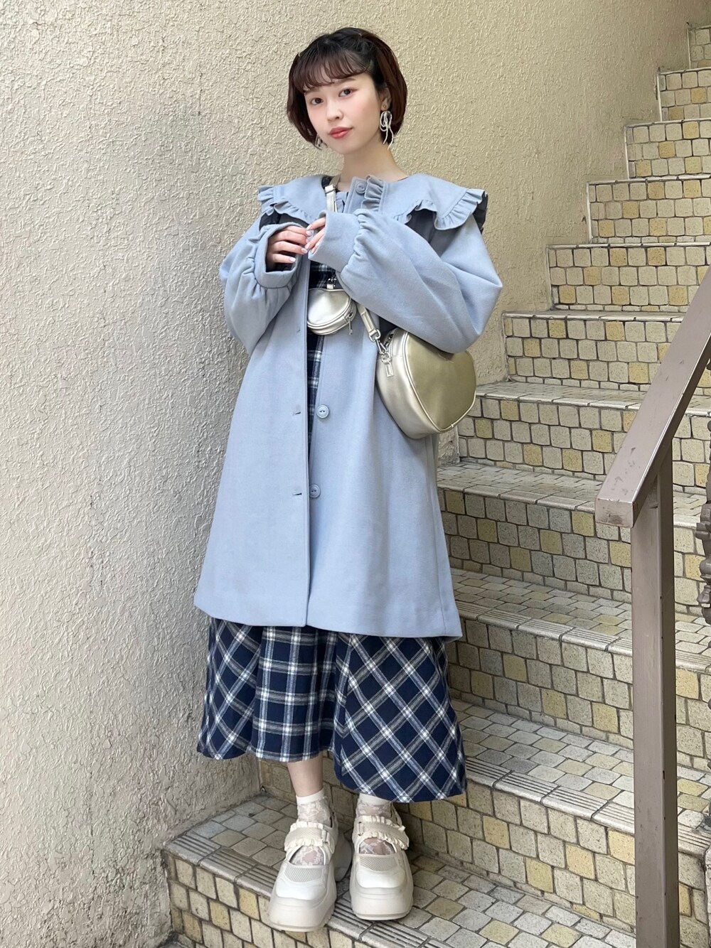 限界値下げ　美品　merry jenny チェックセーラーカラーAラインコート merry jenny（メリージェニー）の「チェックセーラーカラーA